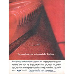 1954 Ford Built Cars Vintage Print Ad Hear a Pin Drop Red Upholstery 10x13 60s